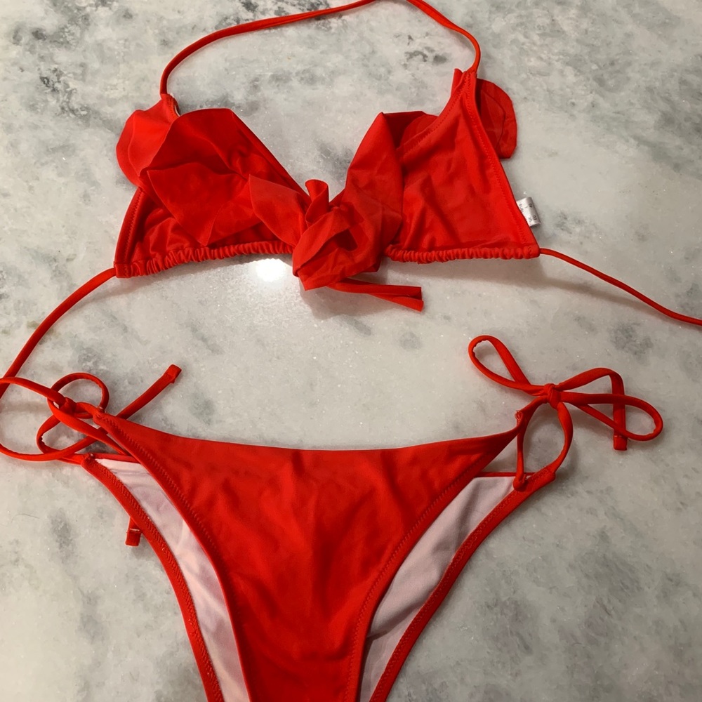 Red Ruffle Bikini